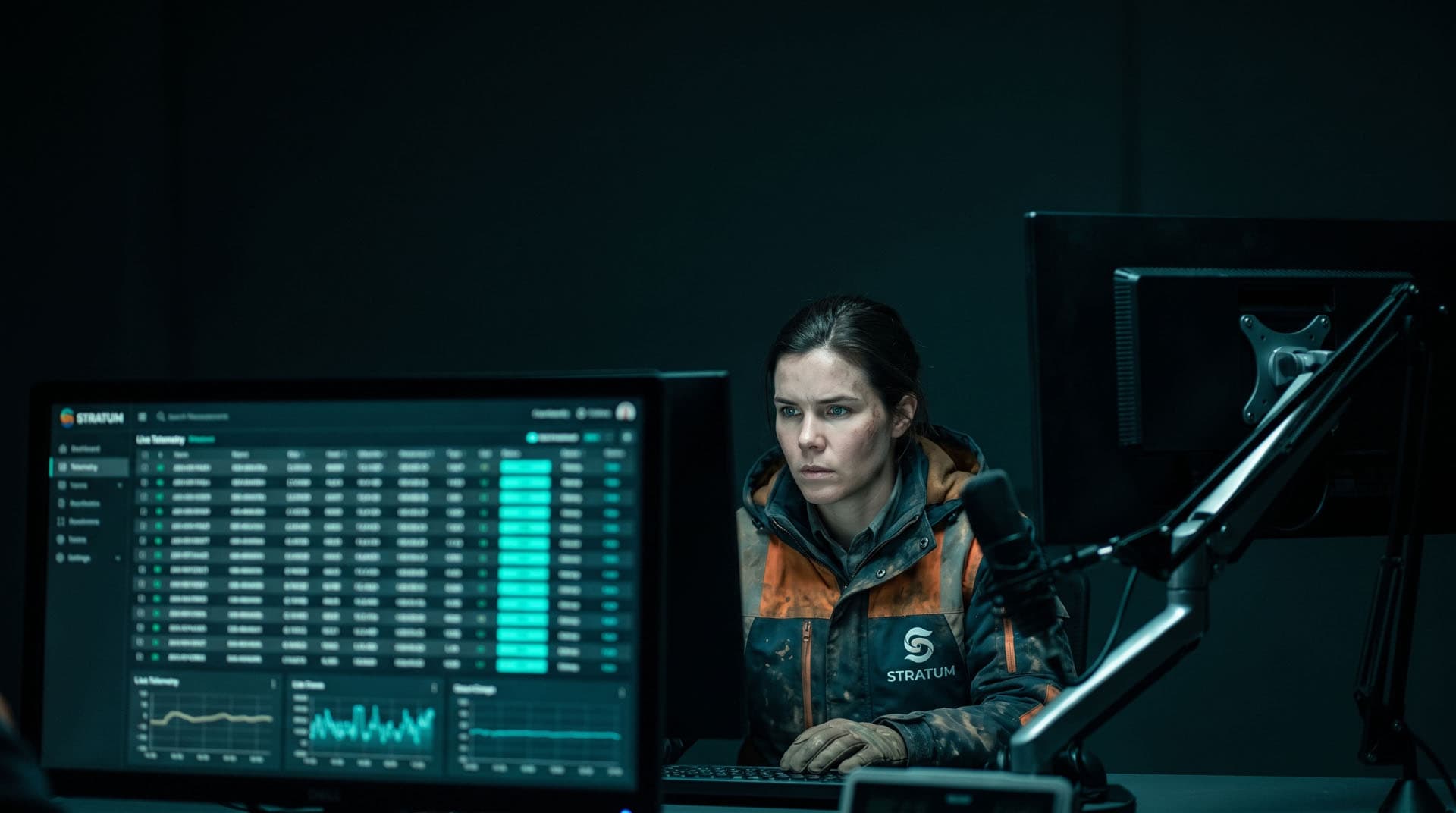 Analyst reviewing live monitoring data across control room screens